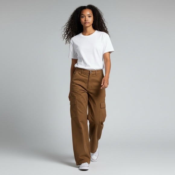 Elodie Pants - Elodie‎ Cargo Pants Size S Brown Wide Leg High Rise Gorpcore Streetwear Casual